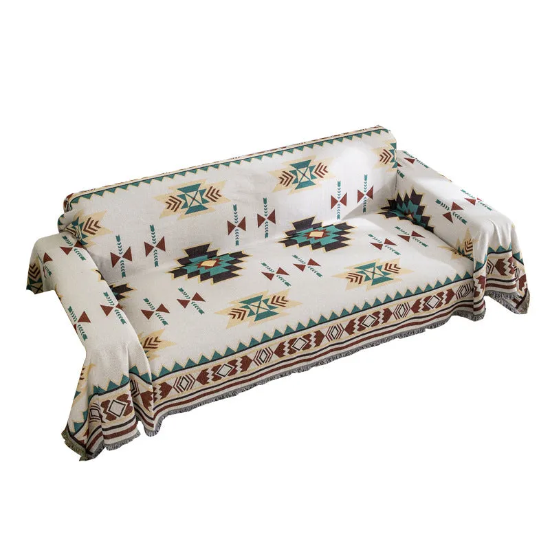 Multifunctional Large Size Geometric Sofa Blanket with Tassel