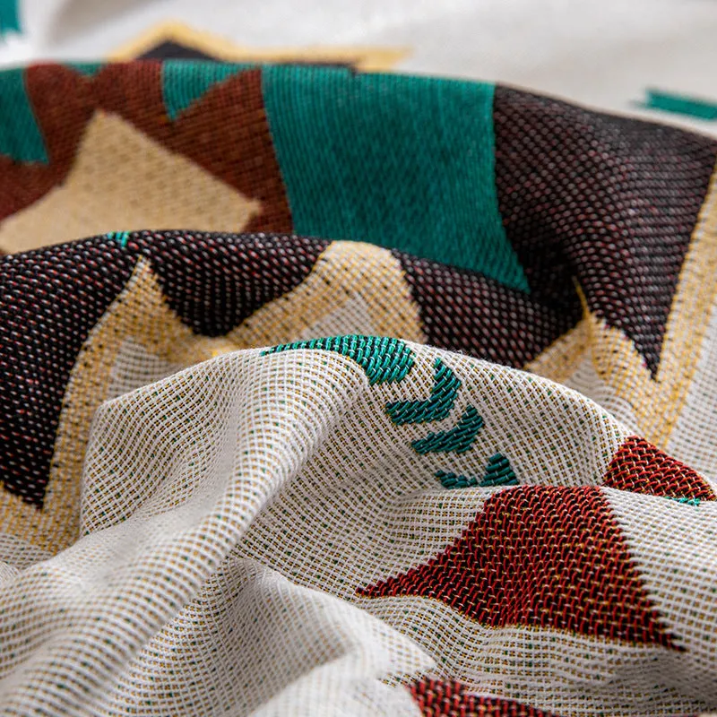 Multifunctional Large Size Geometric Sofa Blanket with Tassel