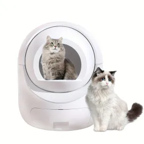 Self-Cleaning Cat Litter Box with Mat & Liners, 70L Capacity, APP-Controlled, Ideal for Multiple Cats - White