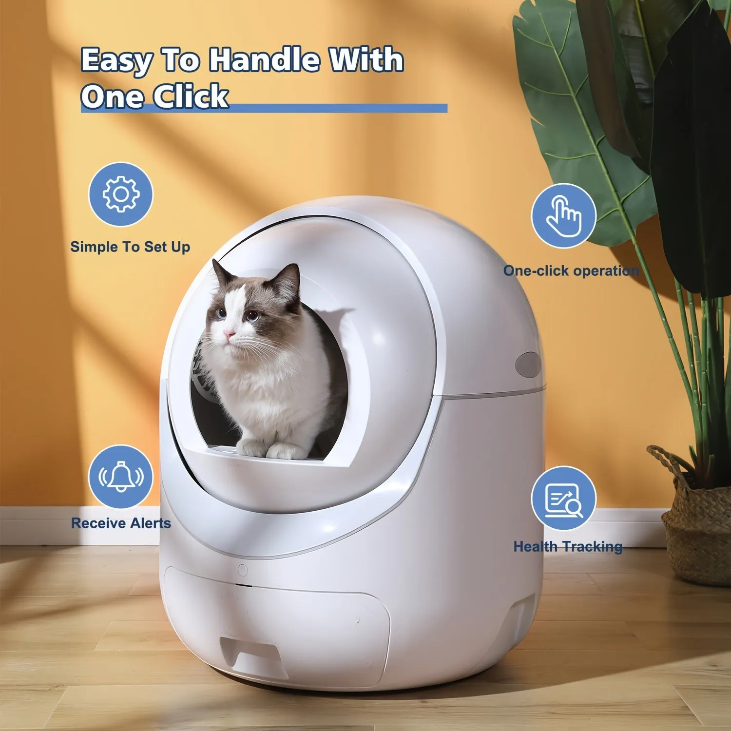 Self-Cleaning Cat Litter Box with Mat & Liners, 70L Capacity, APP-Controlled, Ideal for Multiple Cats - White