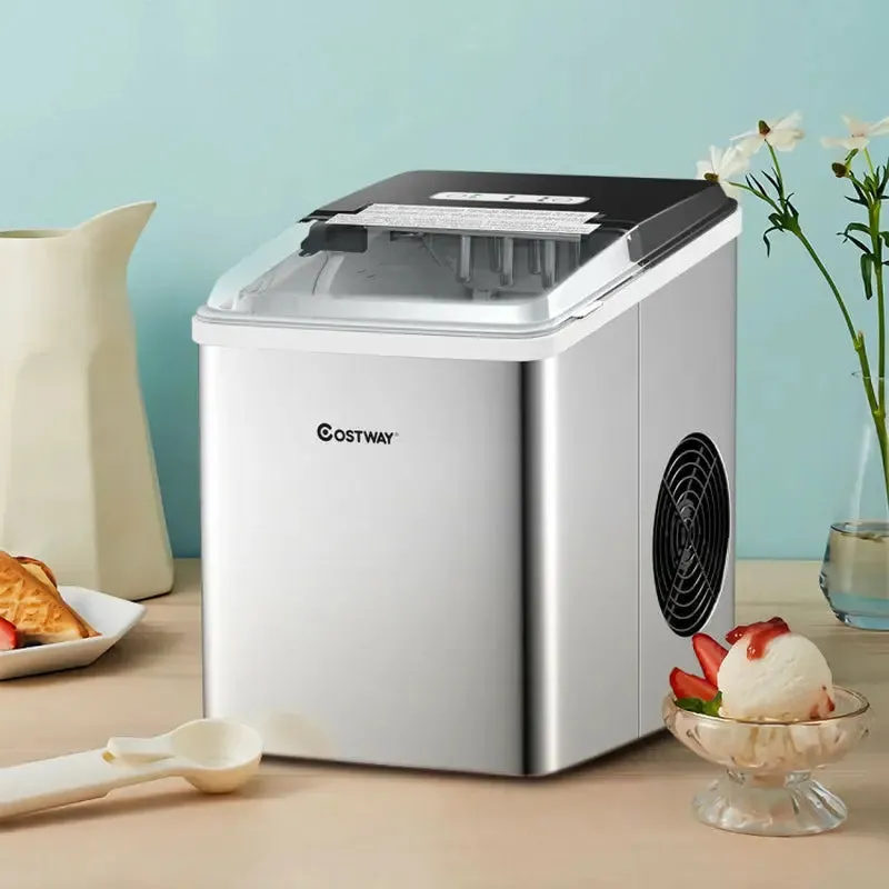 Stainless Steel 26 Lbs/24 H Self-Clean Countertop Ice Maker Machine