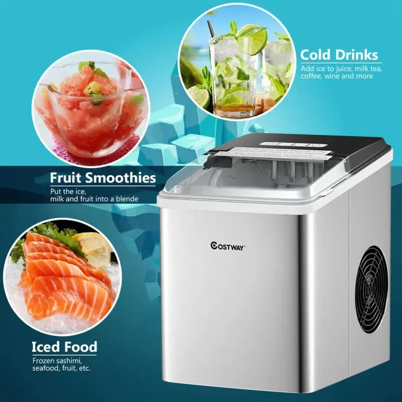 Stainless Steel 26 Lbs/24 H Self-Clean Countertop Ice Maker Machine