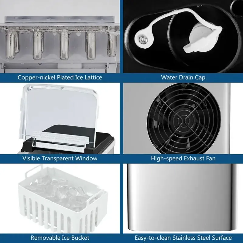 Stainless Steel 26 Lbs/24 H Self-Clean Countertop Ice Maker Machine