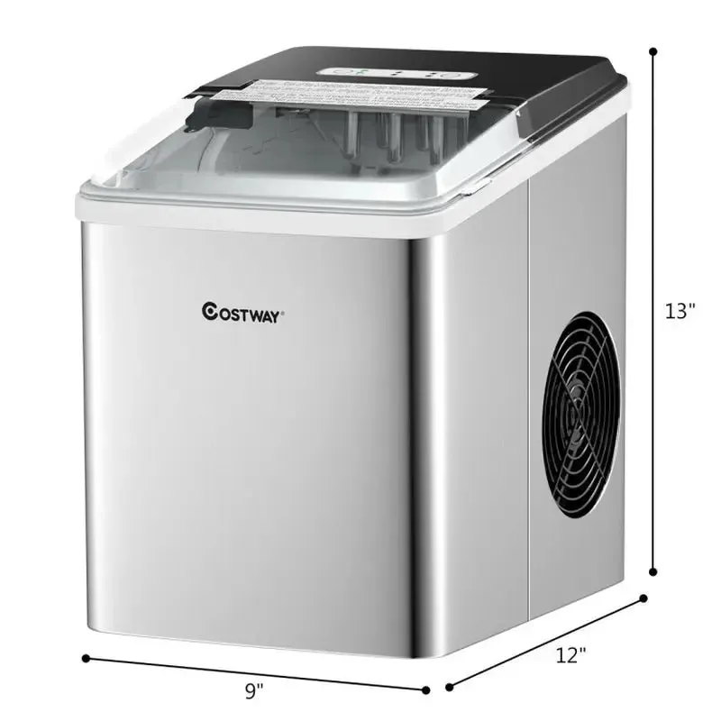 Stainless Steel 26 Lbs/24 H Self-Clean Countertop Ice Maker Machine