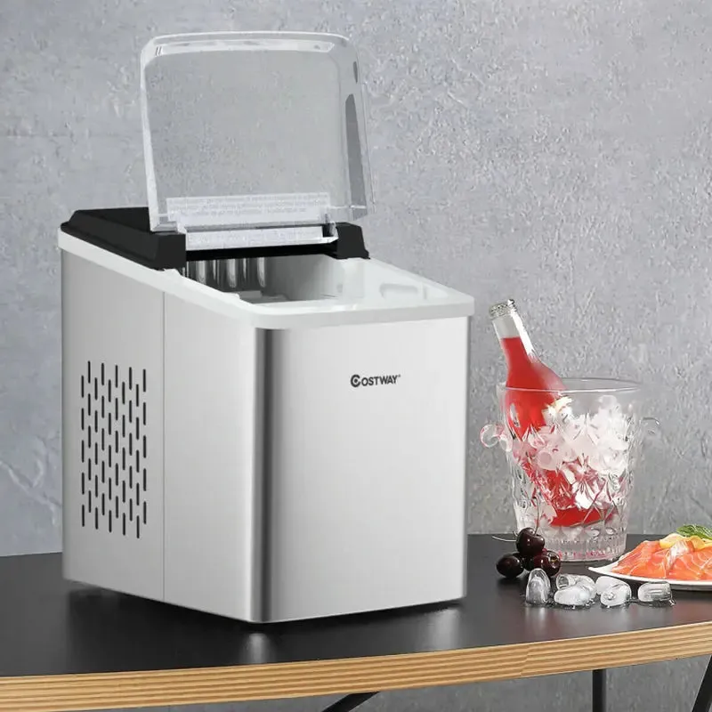 Stainless Steel 26 Lbs/24 H Self-Clean Countertop Ice Maker Machine
