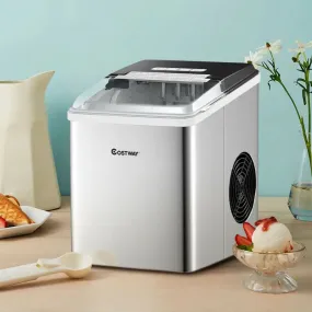 Stainless Steel 26 Lbs/24 H Self-Clean Countertop Ice Maker Machine
