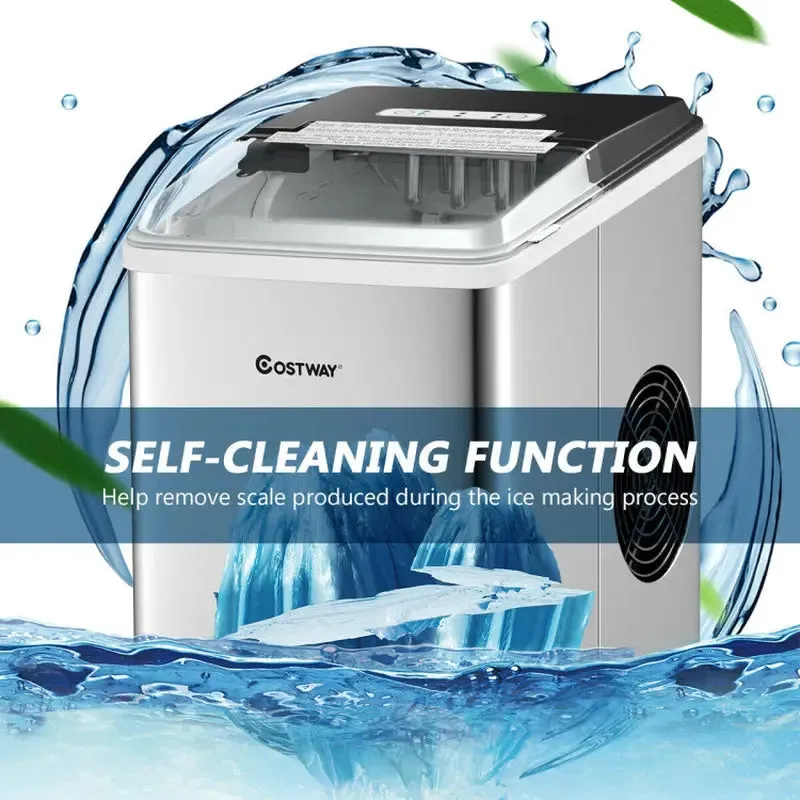 Stainless Steel 26 Lbs/24 H Self-Clean Countertop Ice Maker Machine