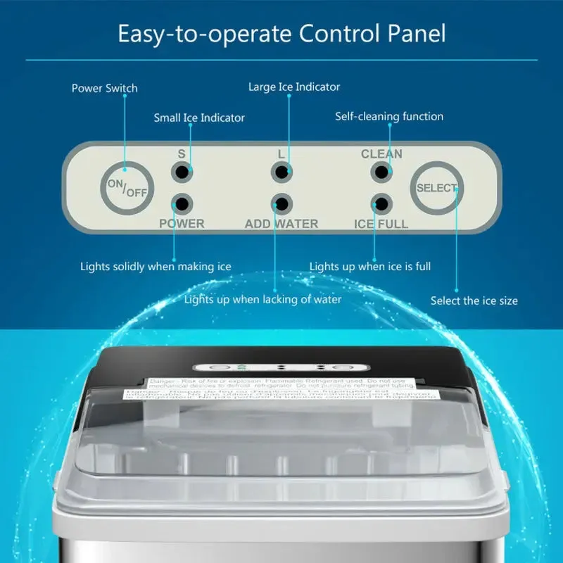Stainless Steel 26 Lbs/24 H Self-Clean Countertop Ice Maker Machine