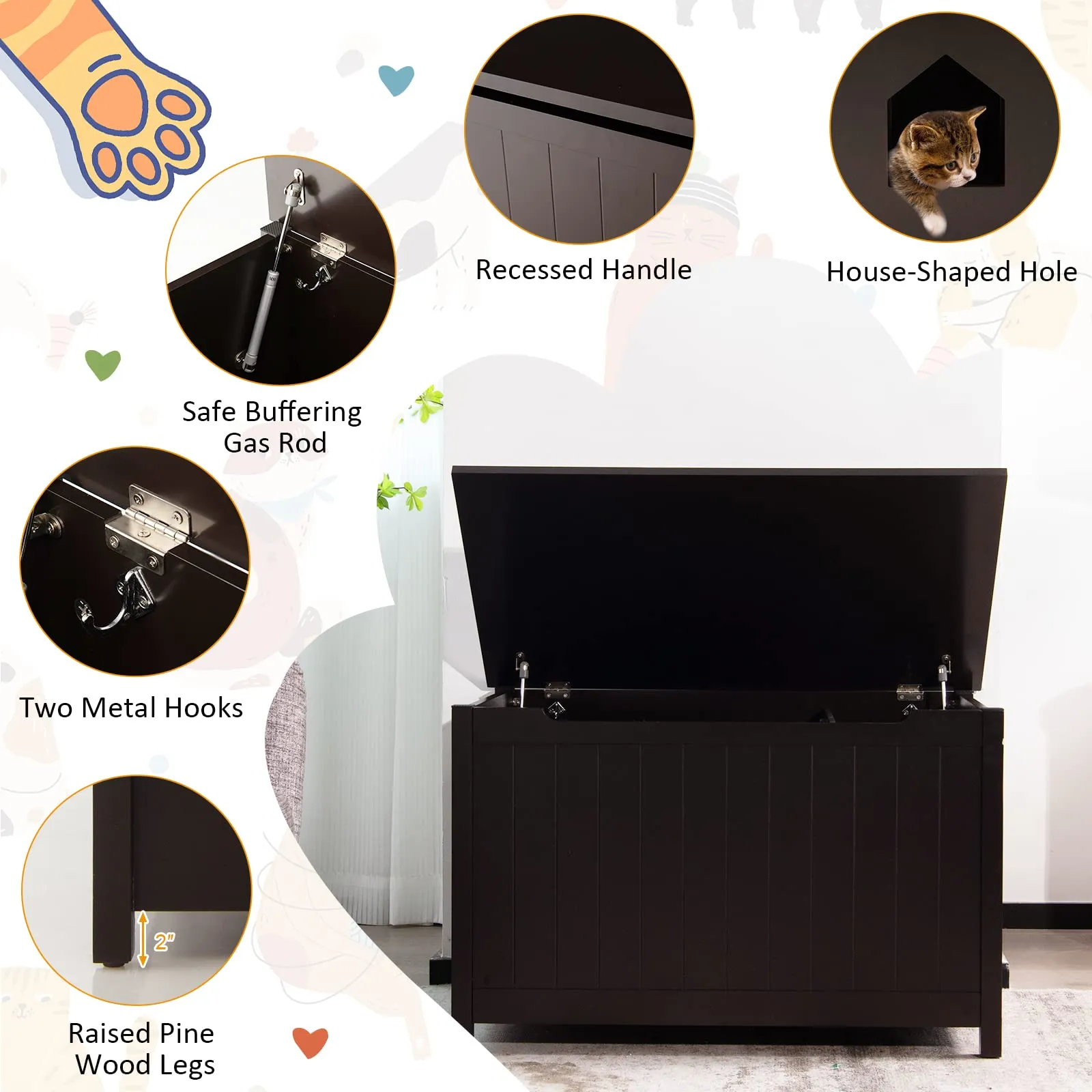 Tangkula Cat Litter Box Enclosure, Flip Top Hidden Cat Washroom with Removable Divider