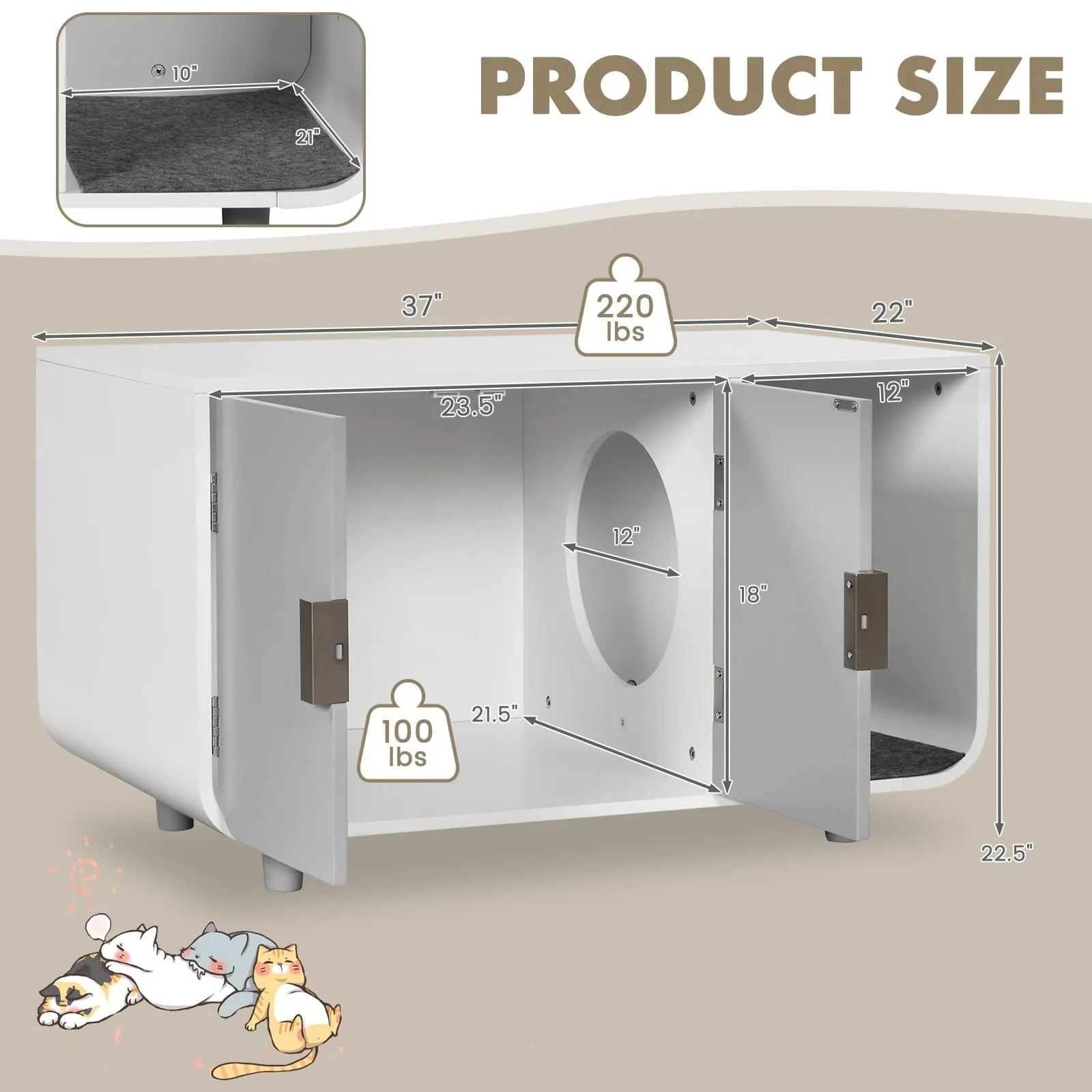 Tangkula Cat Litter Box Enclosure Furniture, Hidden Cat Washroom with Rubber Wood Legs & Mats