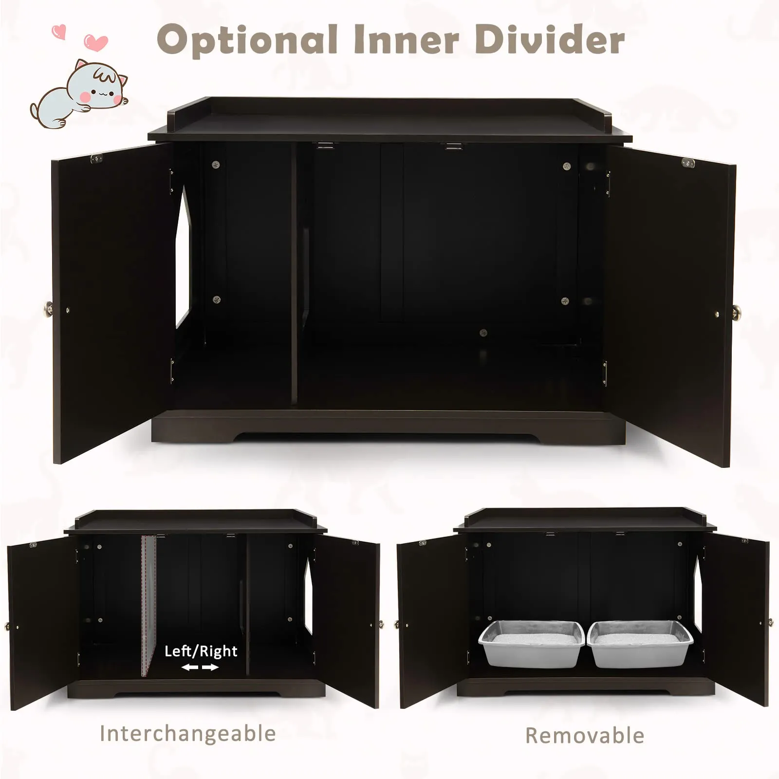 Tangkula Cat Litter Box Enclosure, Wooden Cat House Side Table w/Removable Divider