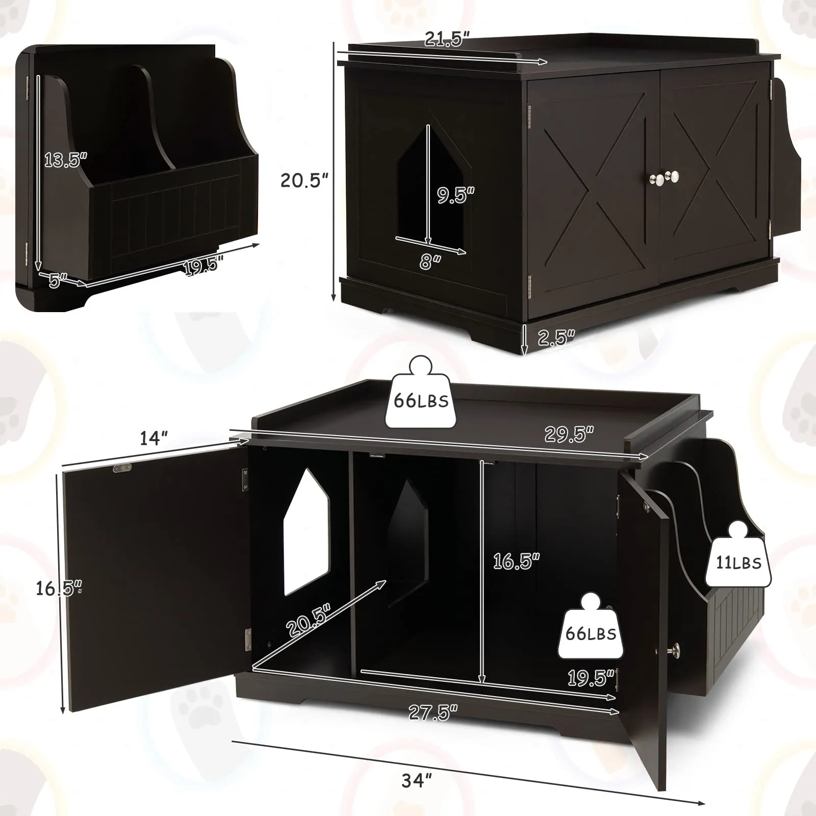 Tangkula Cat Litter Box Enclosure, Wooden Cat House Side Table w/Removable Divider