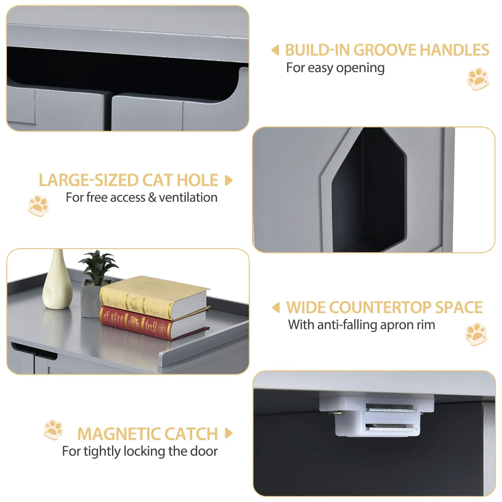 Tangkula Litter Box Enclosure, Cat Litter Box Furniture Hidden, Nightstand Pet House with Double Doors