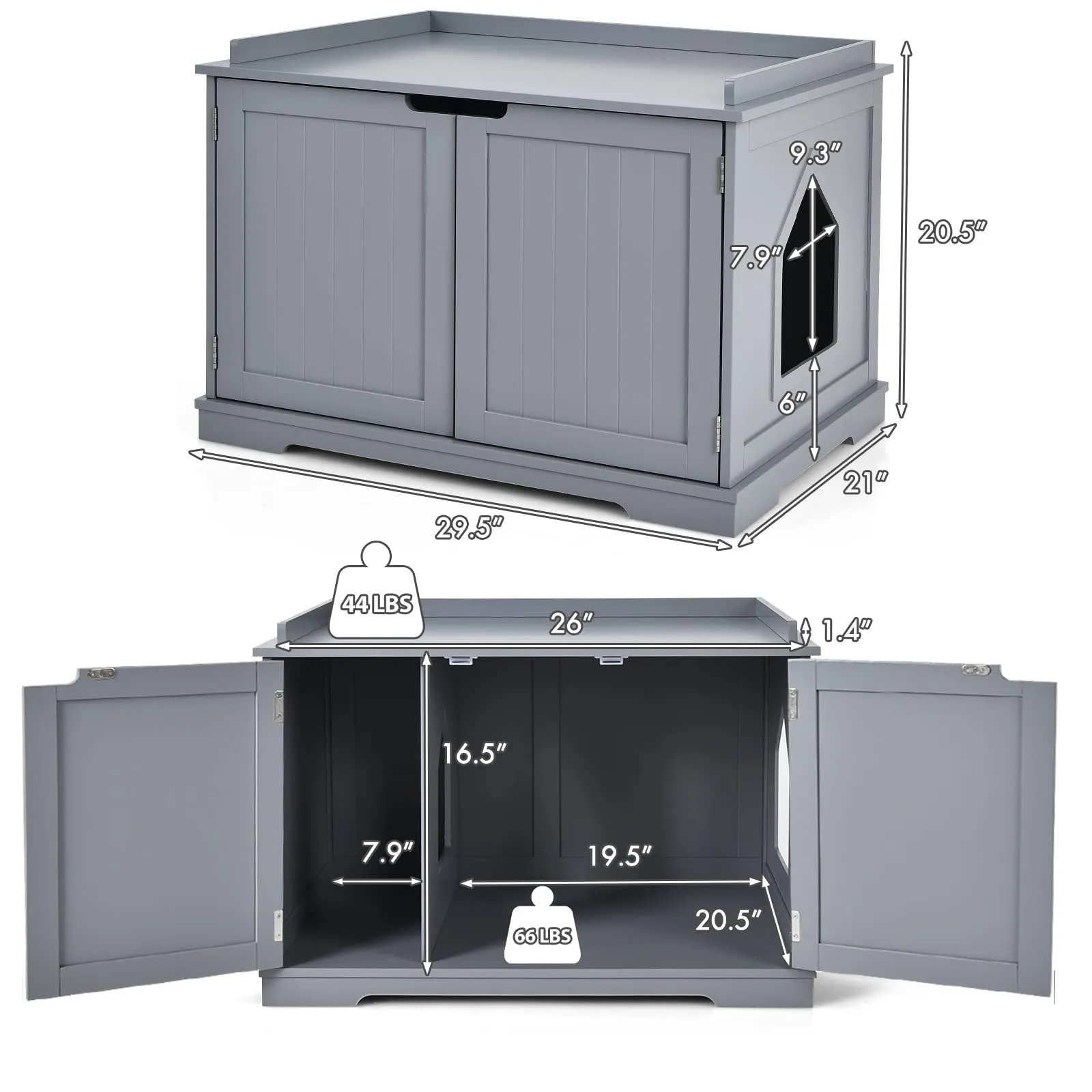 Tangkula Litter Box Enclosure, Cat Litter Box Furniture Hidden, Nightstand Pet House with Double Doors