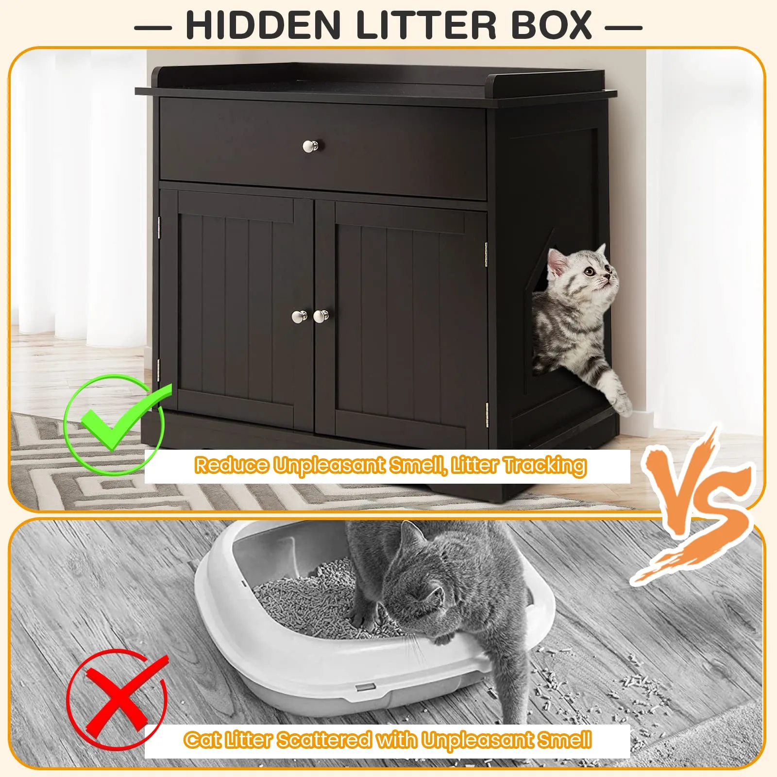 Tangkula Litter Box Enclosure, Cat Litter Box Furniture Hidden with Large Drawer, 2 Doors