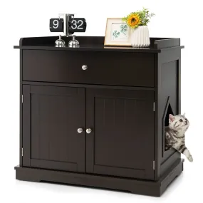 Tangkula Litter Box Enclosure, Cat Litter Box Furniture Hidden with Large Drawer, 2 Doors