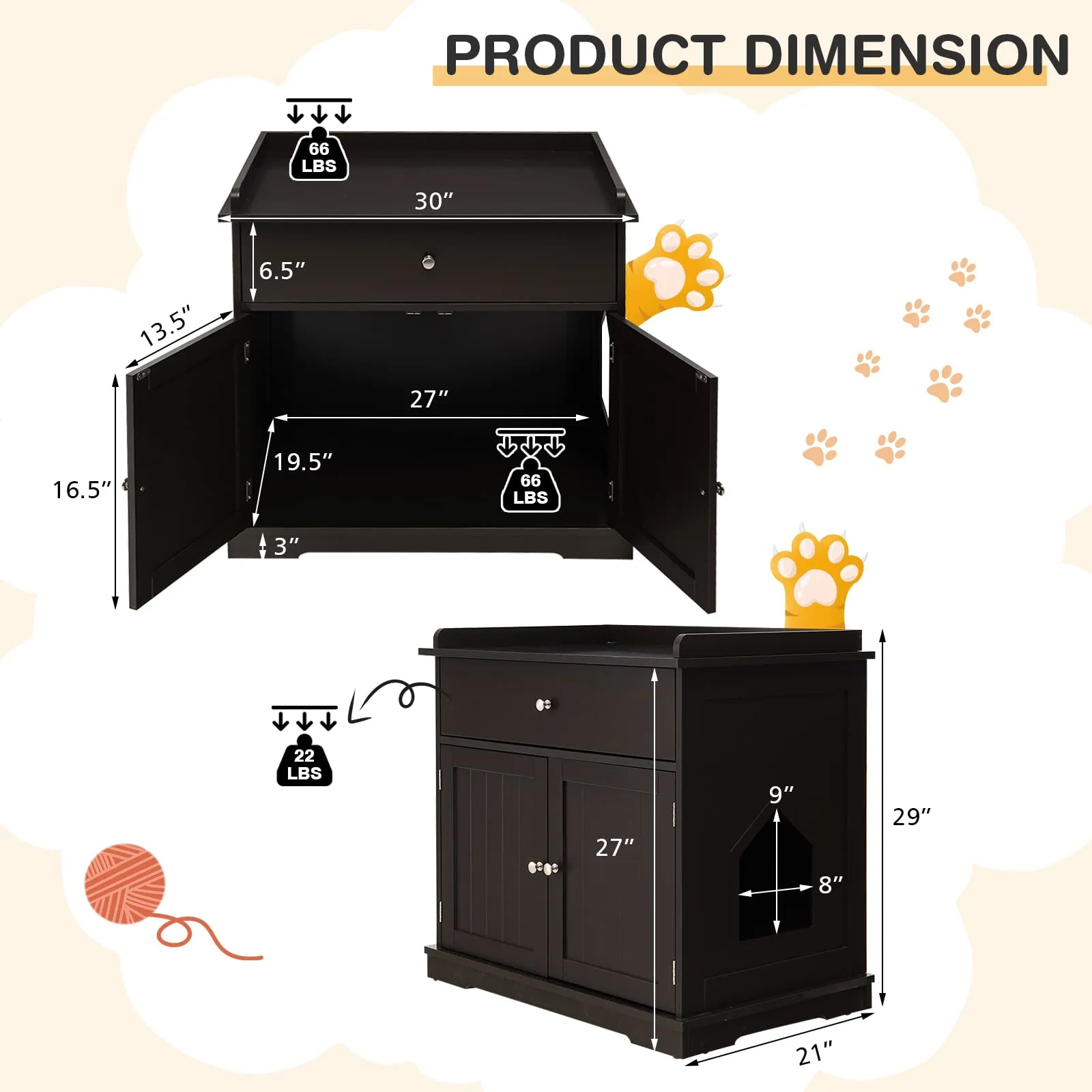 Tangkula Litter Box Enclosure, Cat Litter Box Furniture Hidden with Large Drawer, 2 Doors