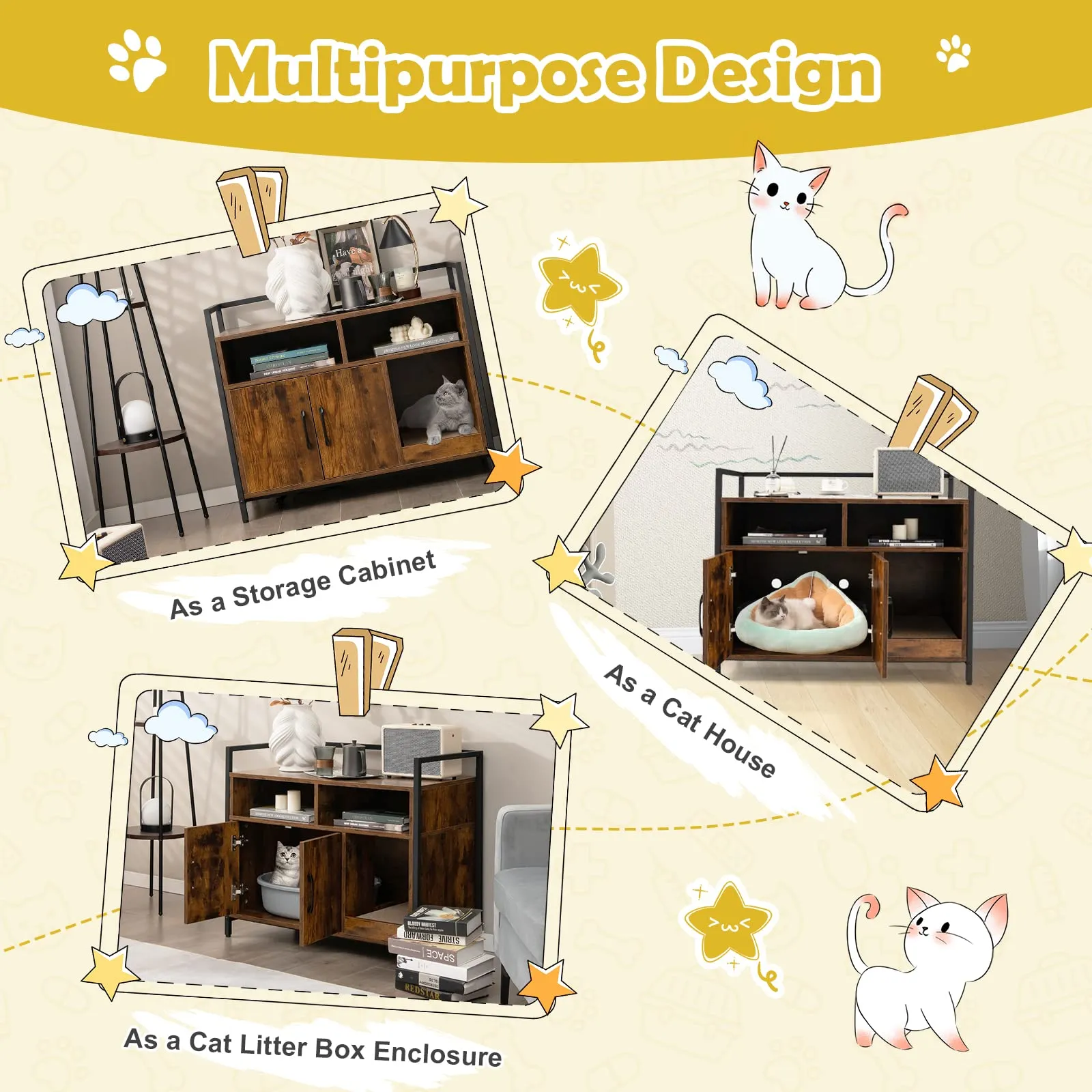 Tangkula Litter Box Enclosure, Cat Litter Box Furniture Hidden