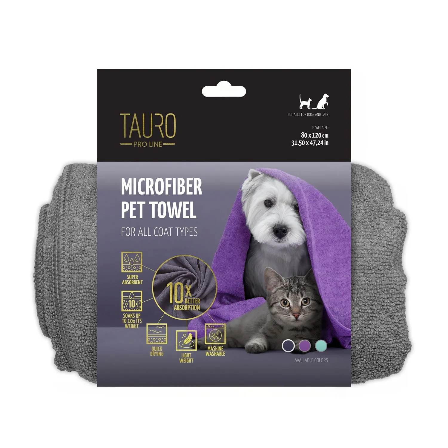 Tauro Pro Line microfiber towel for pets, grey