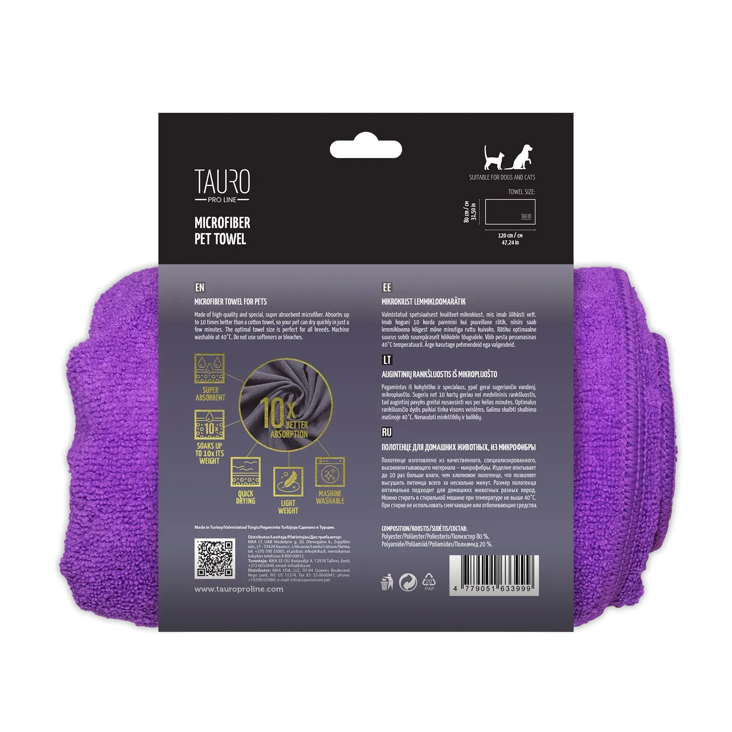 Tauro Pro Line microfiber towel for pets, purple