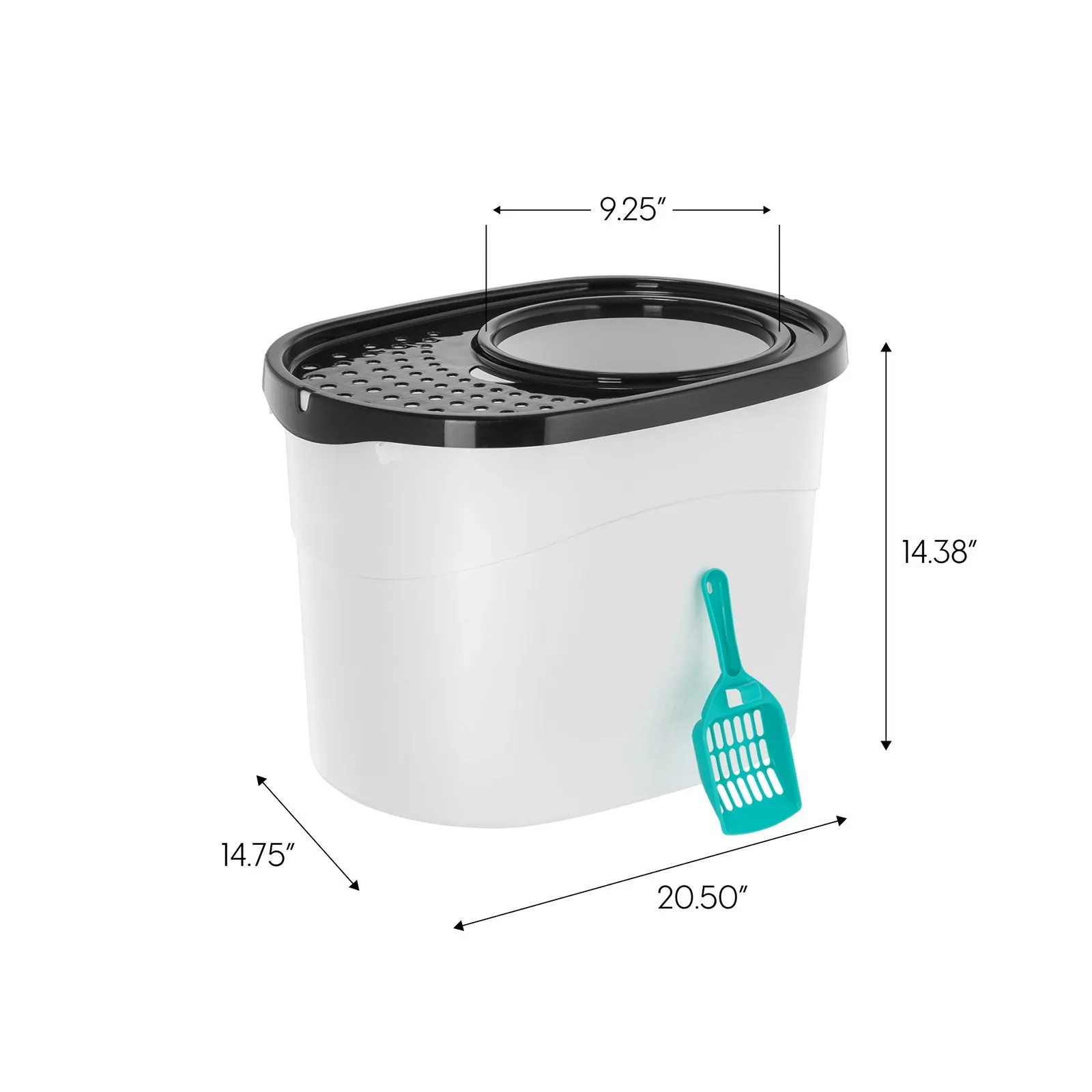Top Entry Cat Litter Box with Scoop, White/Black/Seafoam