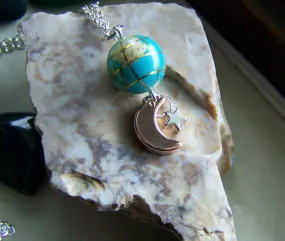 Turquoise and Gemstone Planet Earth Celestial Pendant