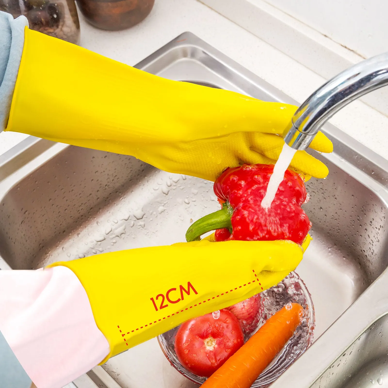 VGO 3/10 Pairs Reusable Household Cleaning Dishwashing Kitchen Glove, Long Sleeve, Household Gloves for Gardening and Painting (Yellow, HH4601)