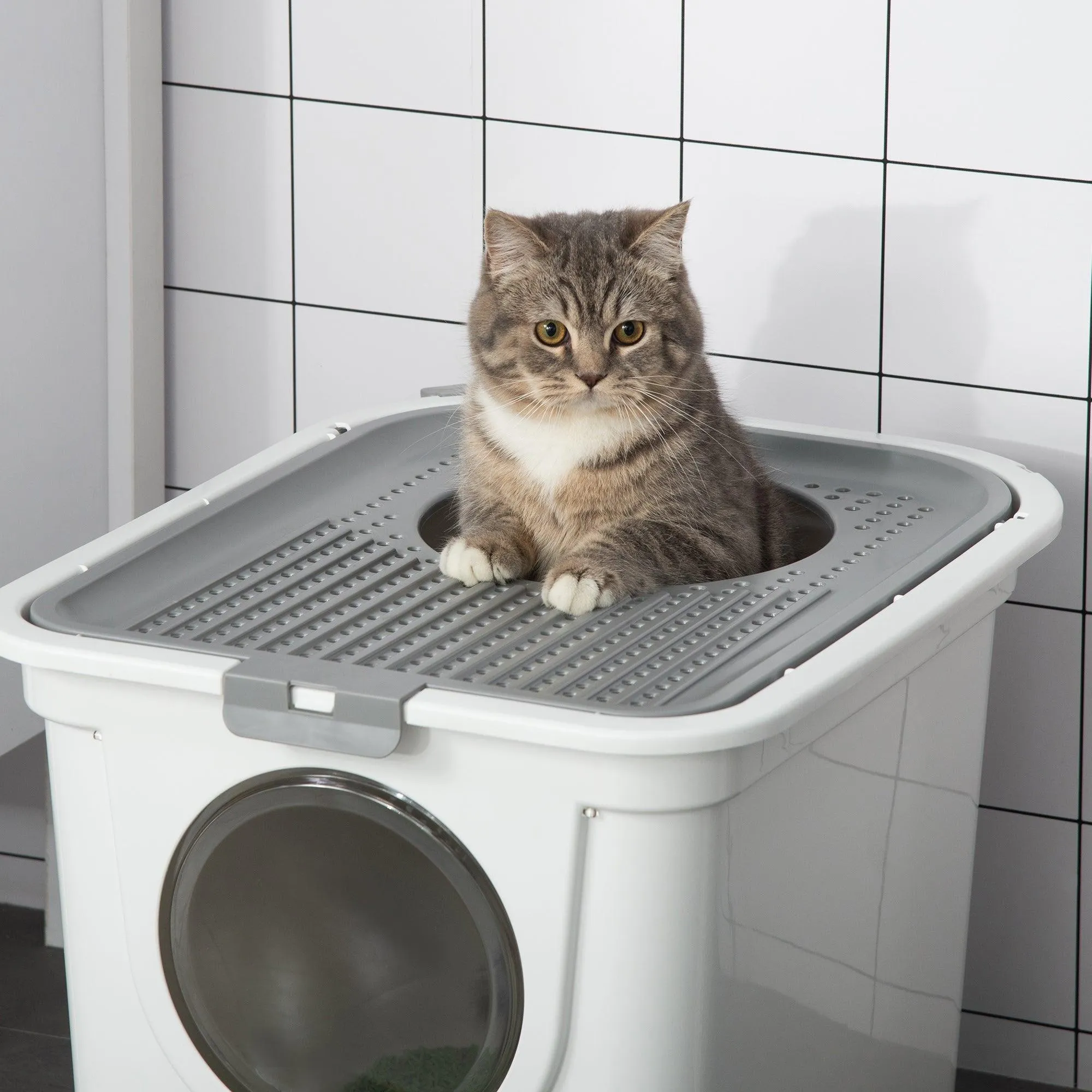 White Enclosed Cat Litter Box - 39H x 44L x 55Wcm