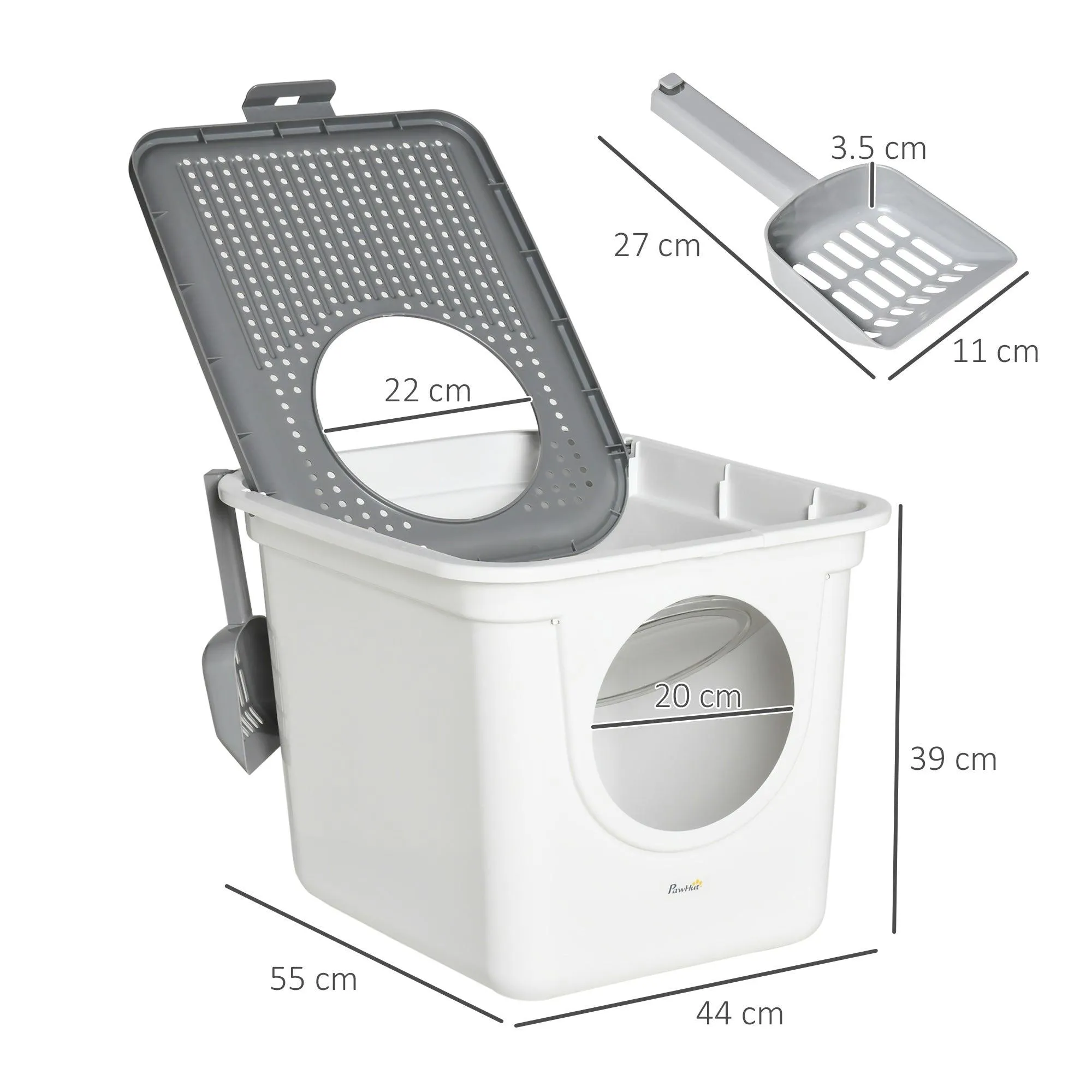 White Enclosed Cat Litter Box - 39H x 44L x 55Wcm