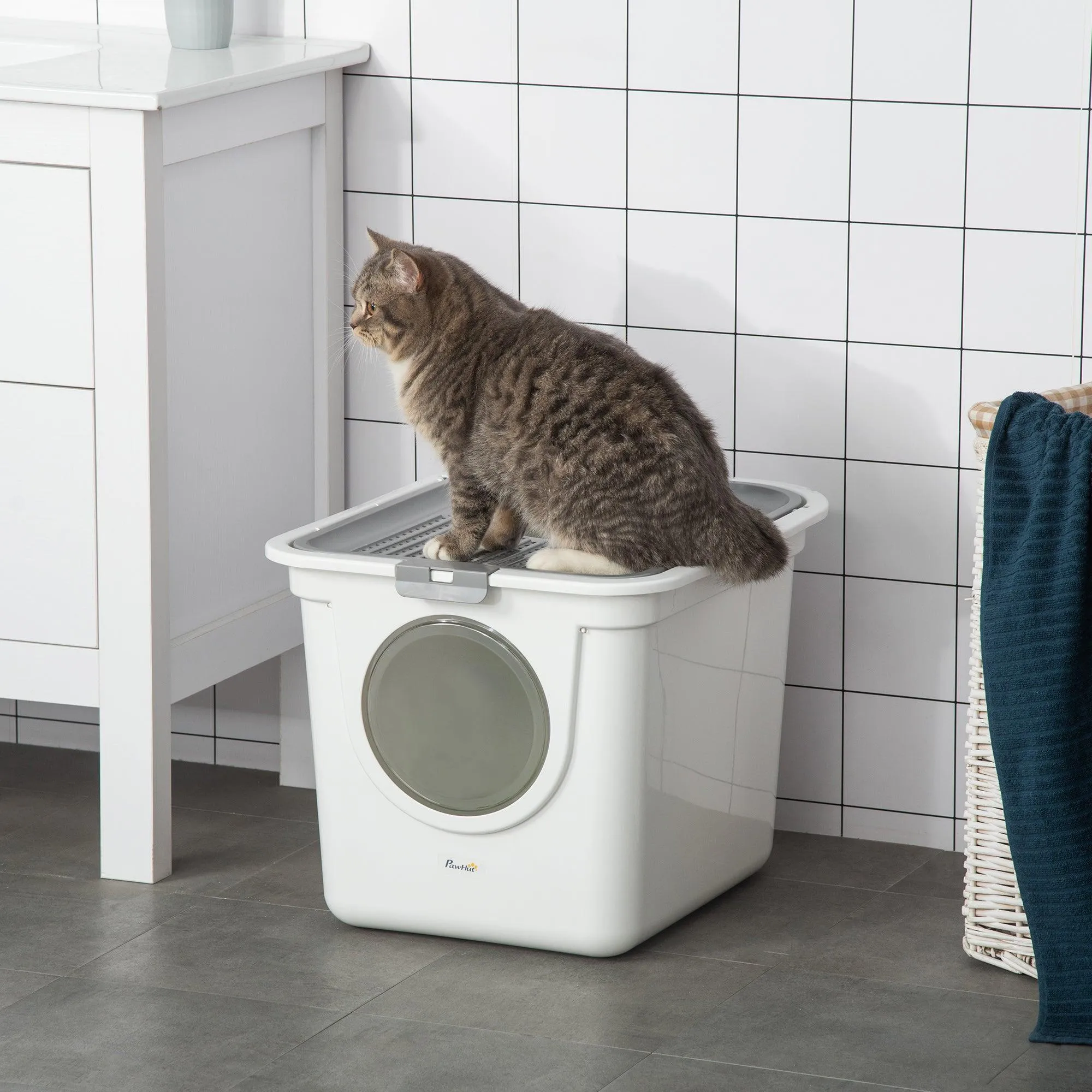 White Enclosed Cat Litter Box - 39H x 44L x 55Wcm