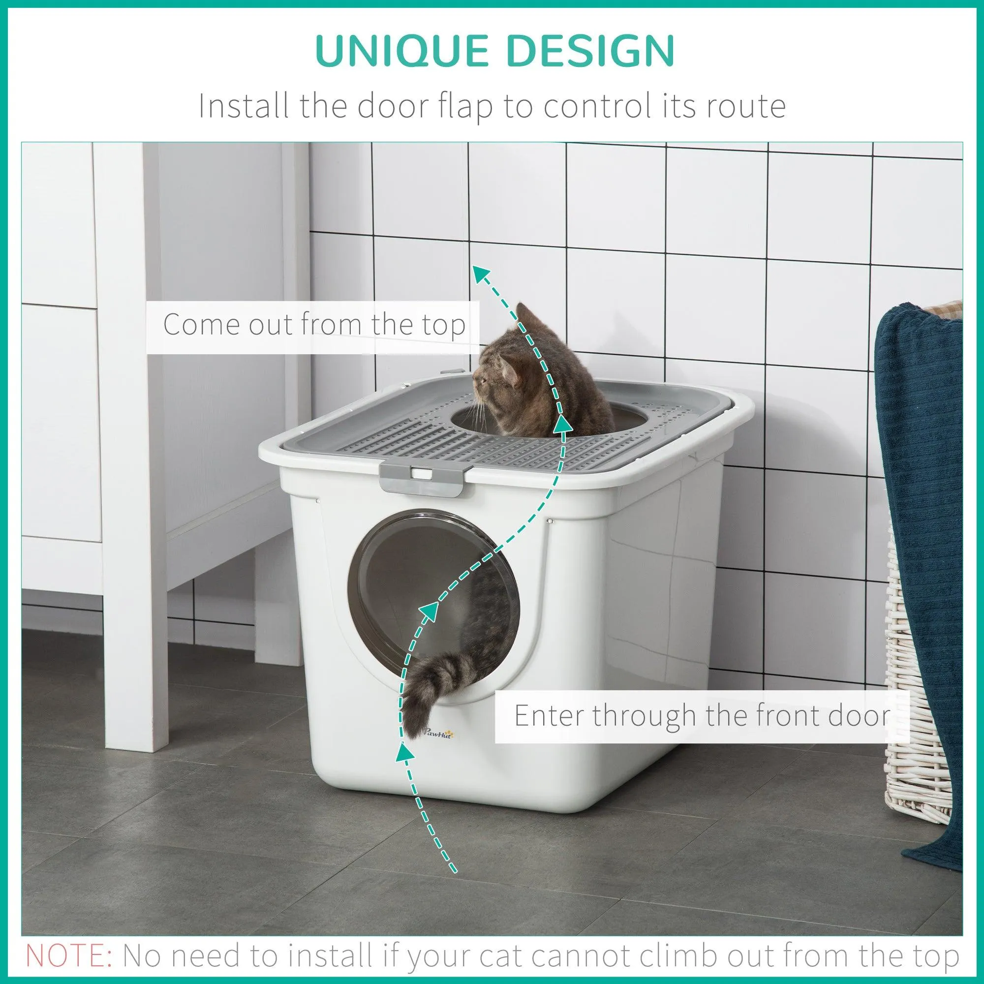 White Enclosed Cat Litter Box - 39H x 44L x 55Wcm