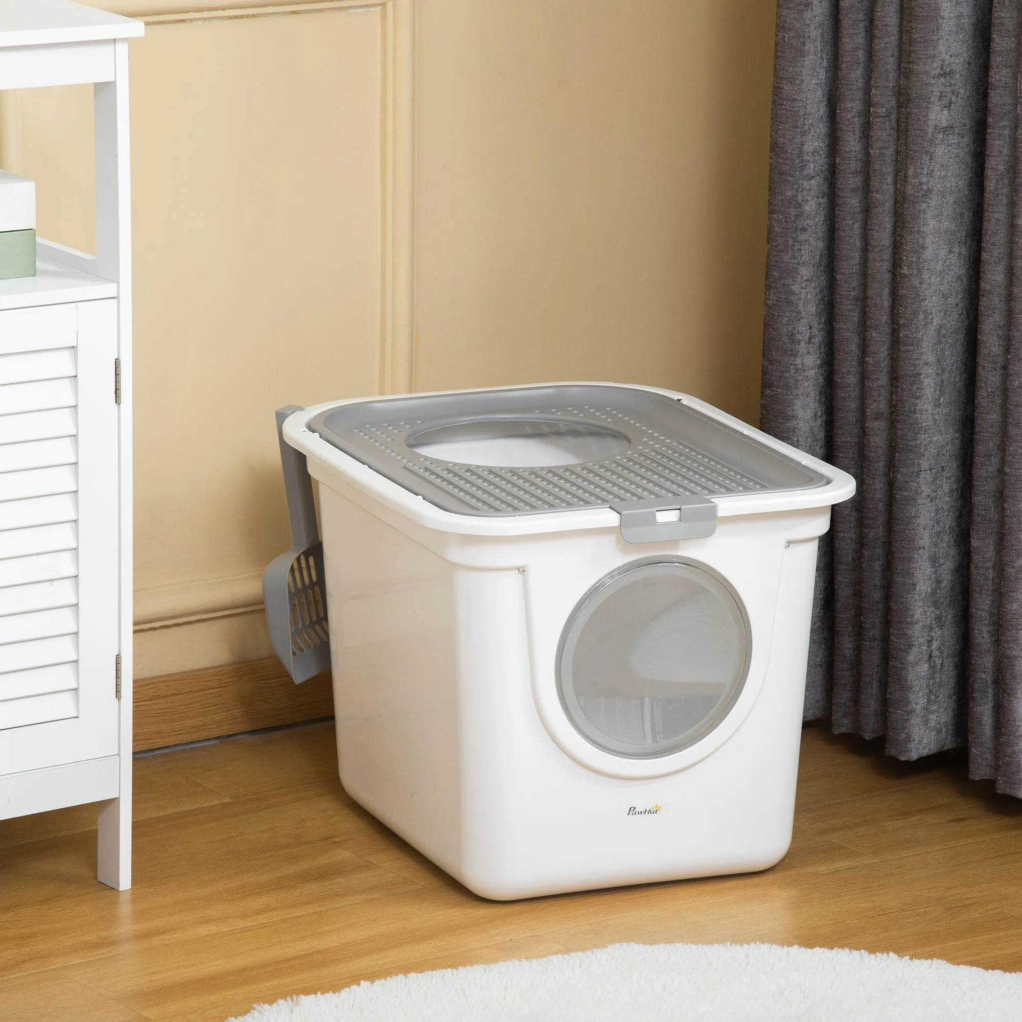 White Enclosed Cat Litter Box - 39H x 44L x 55Wcm