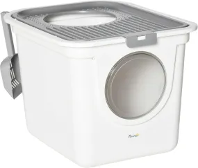 White Enclosed Cat Litter Box - 39H x 44L x 55Wcm