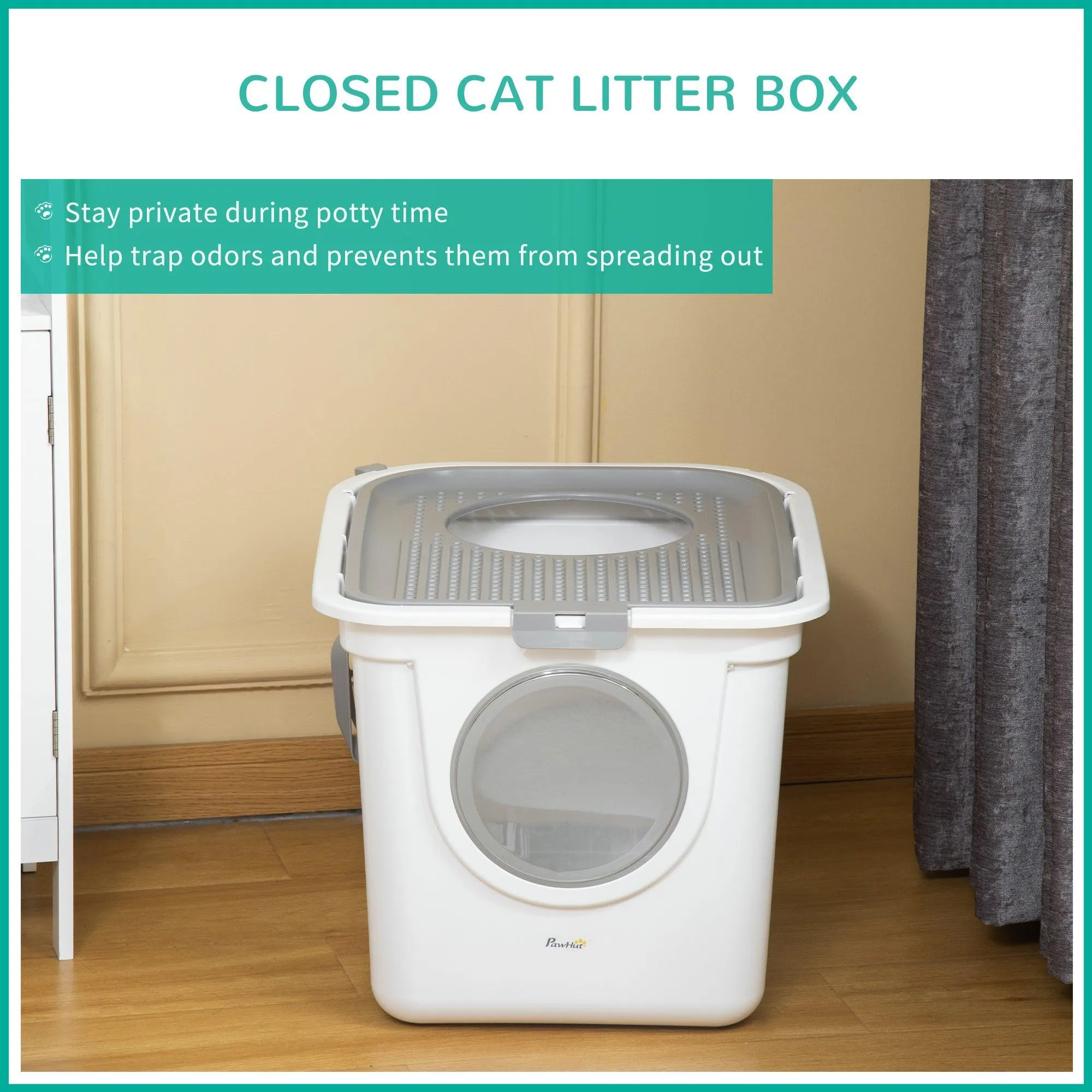 White Enclosed Cat Litter Box - 39H x 44L x 55Wcm