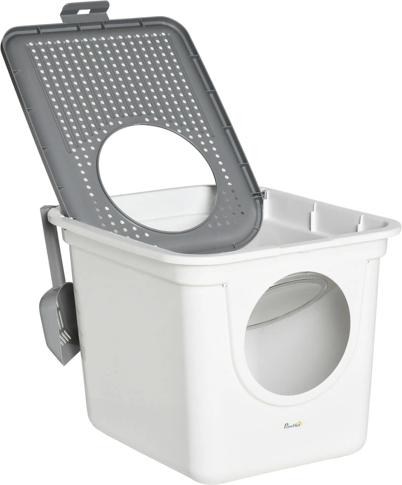 White Enclosed Cat Litter Box - 39H x 44L x 55Wcm