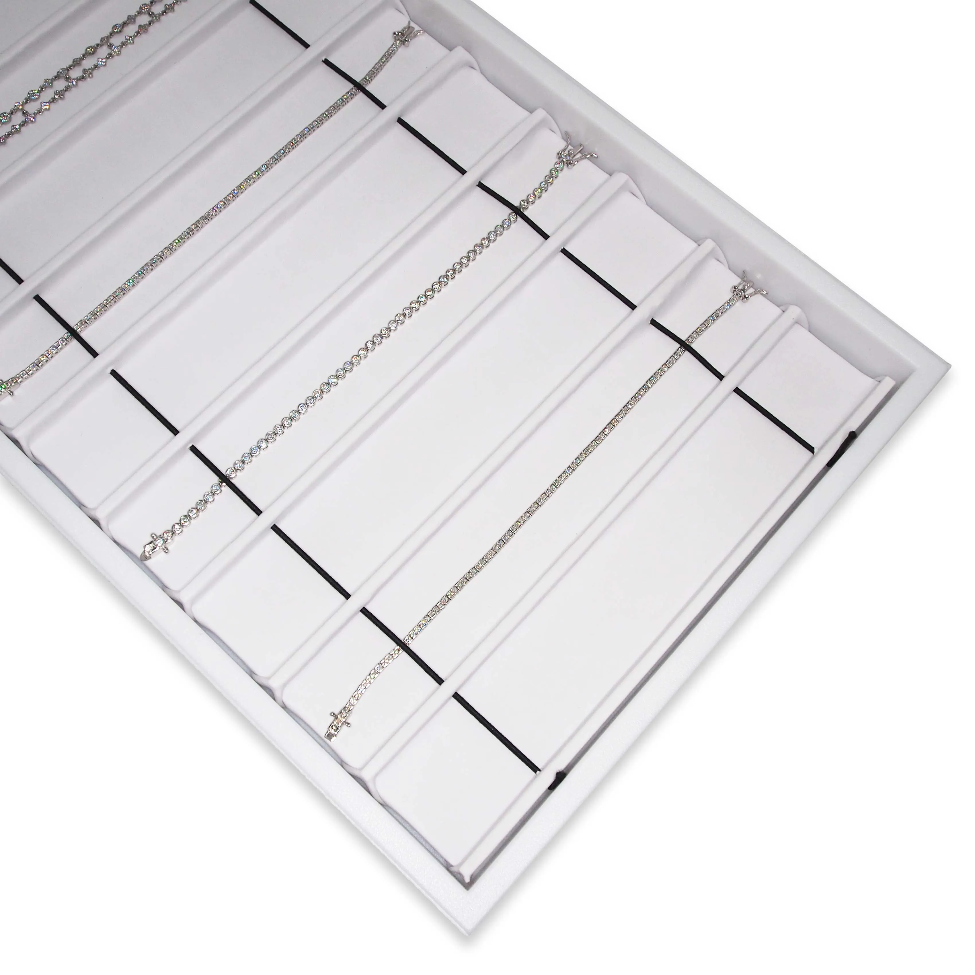 White Leatherette 10 Section Deluxe bracelet insert with elastic fasteners