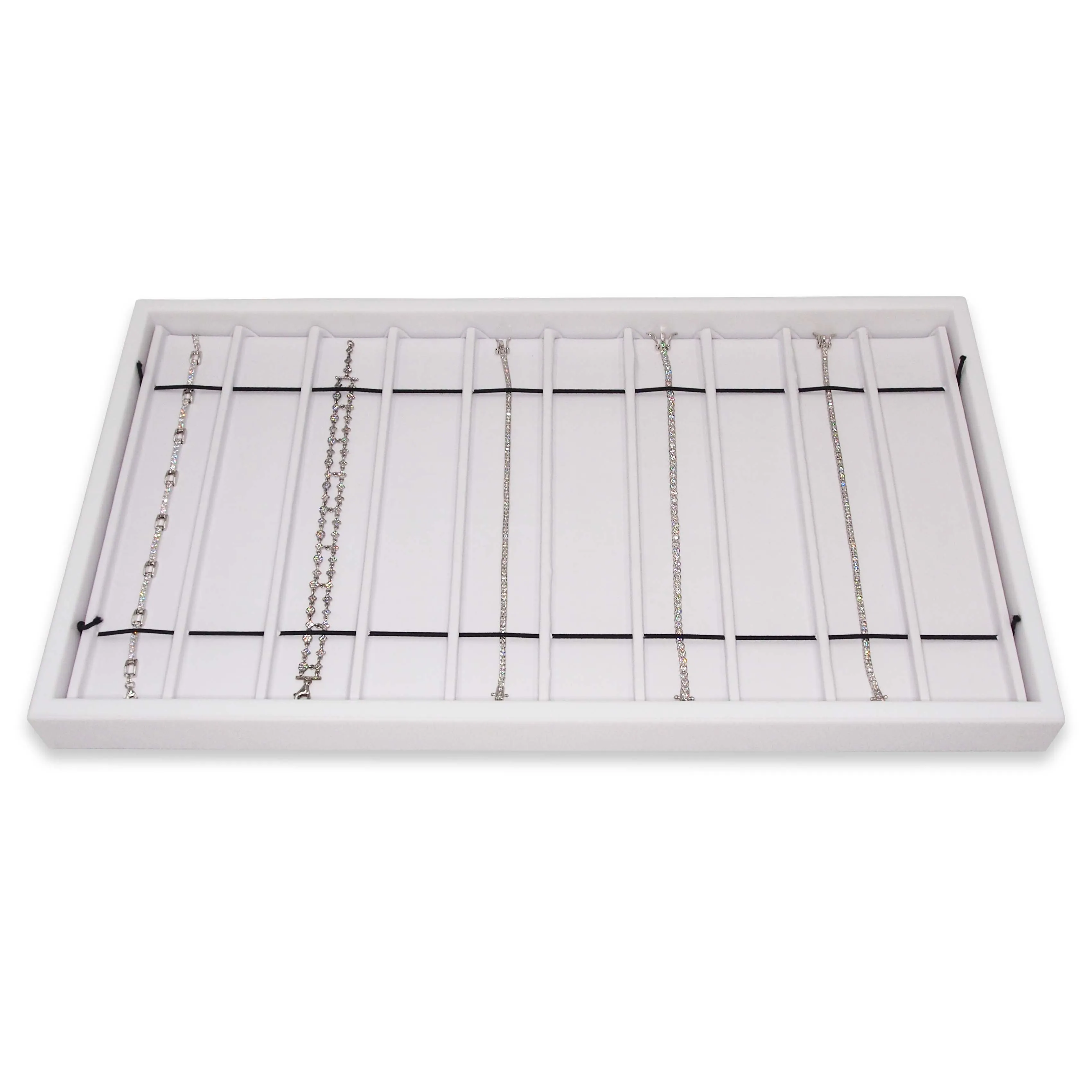 White Leatherette 10 Section Deluxe bracelet insert with elastic fasteners